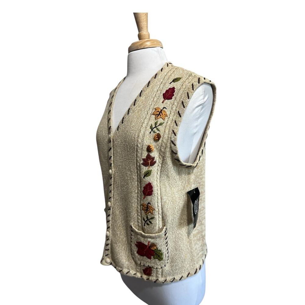Designers Studio Sweater Vest TREE OF LIFE Maple Acorn Applique NWT size large - Picture 5 of 8